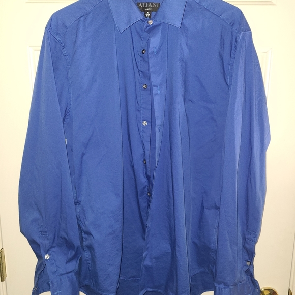ALFANI SLIM FIT DRESS SHIRT XL 17 1/2 36 - 37 BLUE BUTTONDOWN - Picture 1 of 2